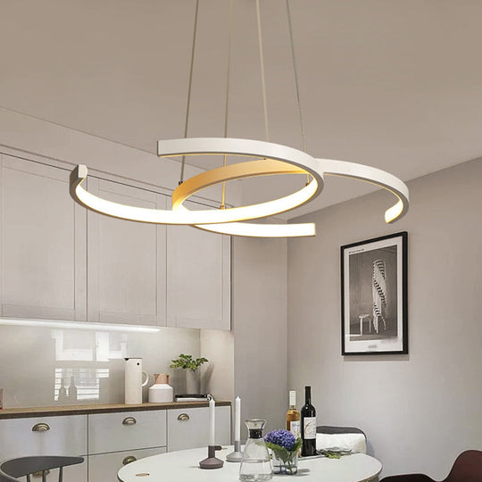 Modern Black/White 2 C-Frame LED Chandelier Pendant with Warm/White Down Lighting