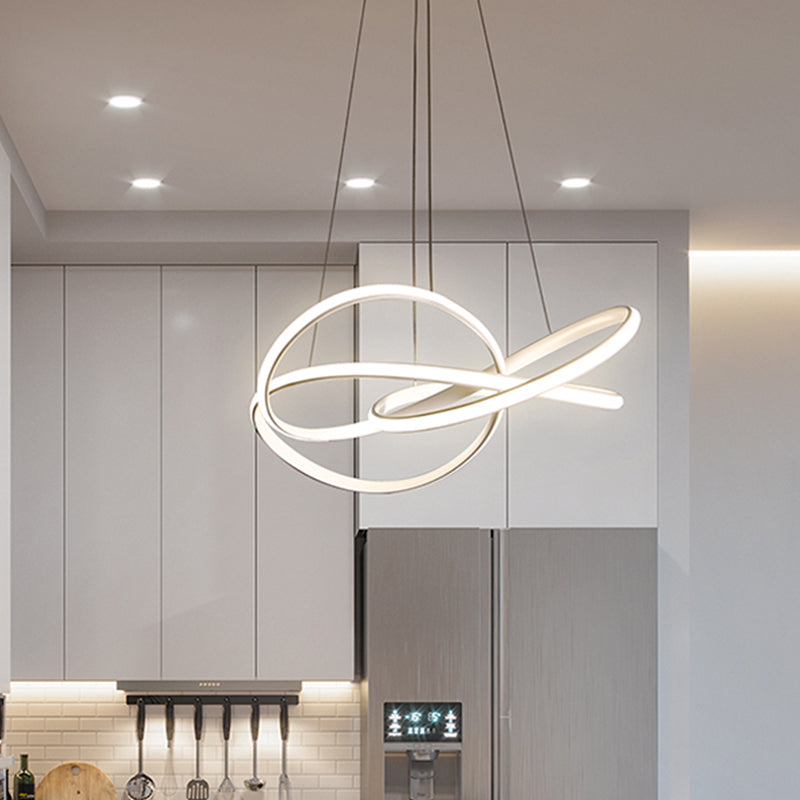 Modern Metallic Hanging Lamp: LED White Chandelier Lighting with Warm/White Light