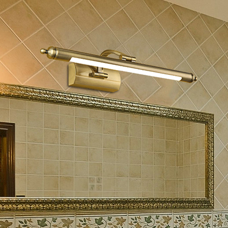 Modern Wall-Mounted Led Vanity Lamp In Brass Finish - Straight Mirror Cabinet Light Fixture