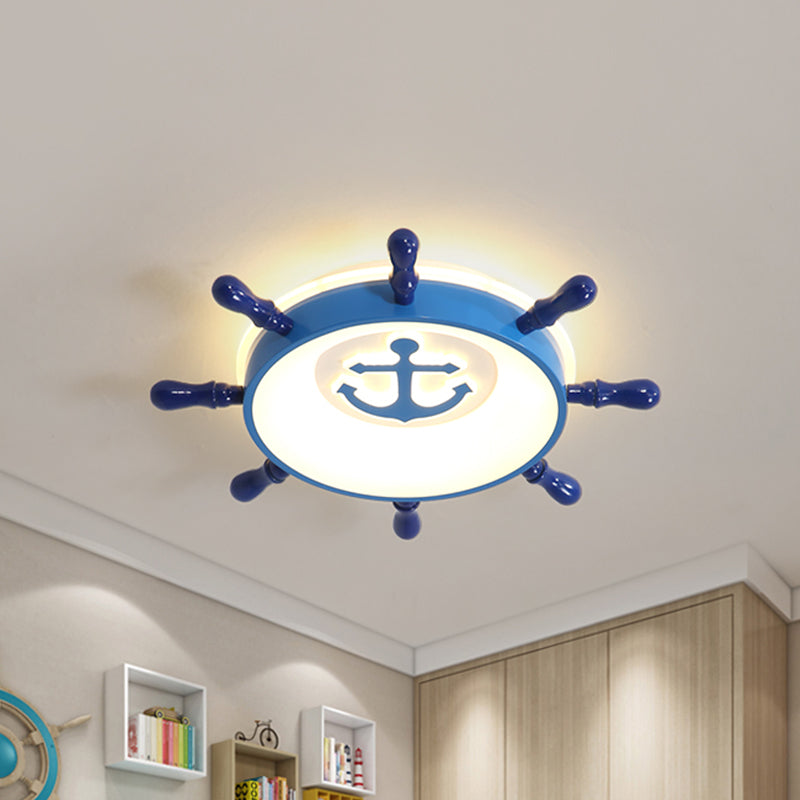 Blue Led Nursery Ceiling Light With Rudder Design And Warm/White - 21.5/25.5 W