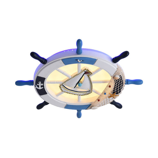 Navigate Your Way with Blue Rudder Flushmount: Kids LED Close to Ceiling Lamp with Metallic Touch