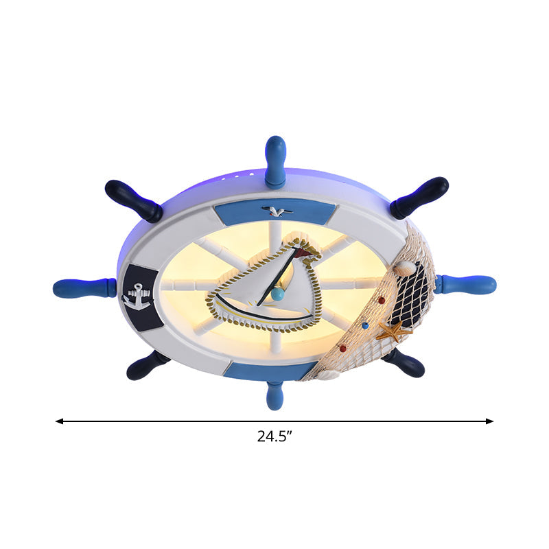 Navigate Your Way With Blue Rudder Flushmount: Kids Led Close To Ceiling Lamp Metallic Touch Light