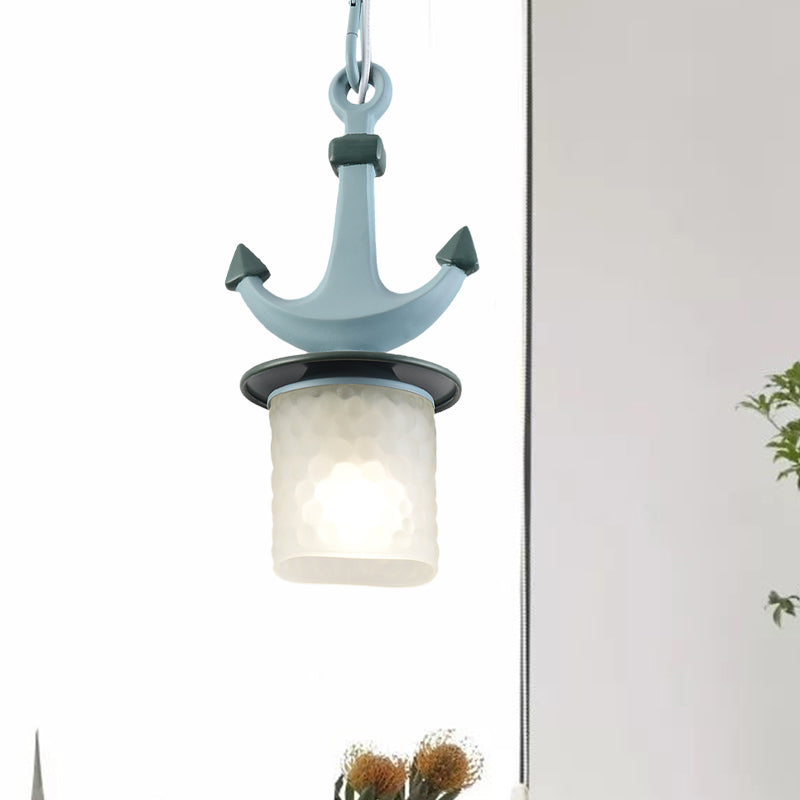 Nursery Hanging Lamp With Simple Dimpled Glass Shade - 1-Light Down Lighting In Black/Blue 6/13 W