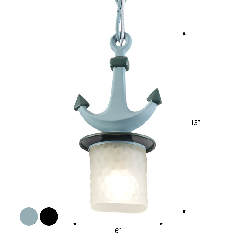 Nursery Hanging Lamp With Simple Dimpled Glass Shade - 1-Light Down Lighting In Black/Blue 6/13 W