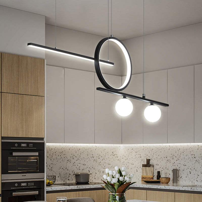 Black/White Metal Suspension Light: Modern Bar And Circle Design Led Island Lighting For Dining Room