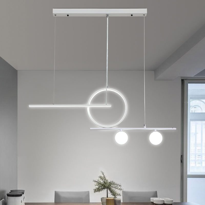 Black/White Metal Suspension Light: Modern Bar And Circle Design Led Island Lighting For Dining Room