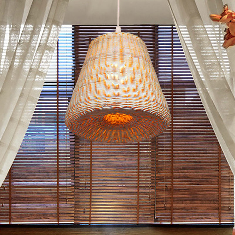 Modern Rattan Pendant Light With Conic Design And Beige Color - Ideal For Restaurants Farmhouse
