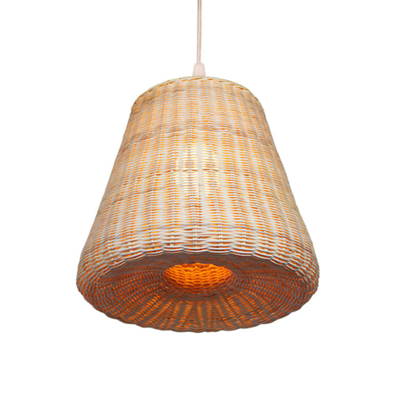 Modern Rattan Pendant Light With Conic Design And Beige Color - Ideal For Restaurants Farmhouse