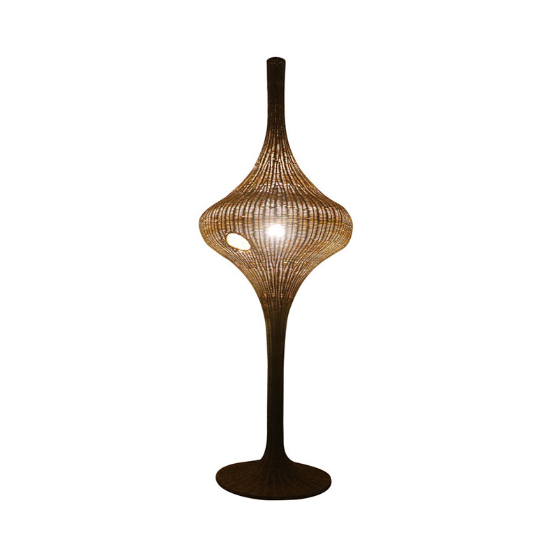 Asia 1 Head Stand Up Lamp: Coffee Woven Urn-Like Floor Lighting With Bamboo Shade