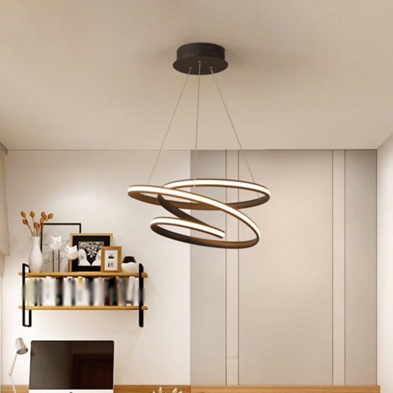 Sleek Twisted Circle Suspension Pendant Led Chandelier In Coffee With Warm/White Light - Perfect