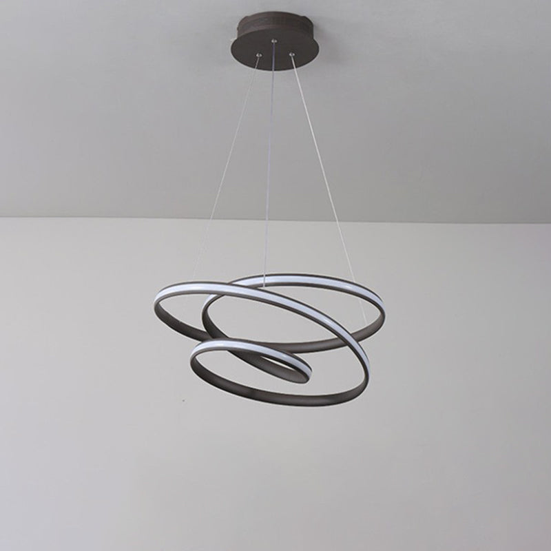 Twisted Circle Suspension Pendant LED Chandelier in Coffee with Warm/White Light for Bedroom