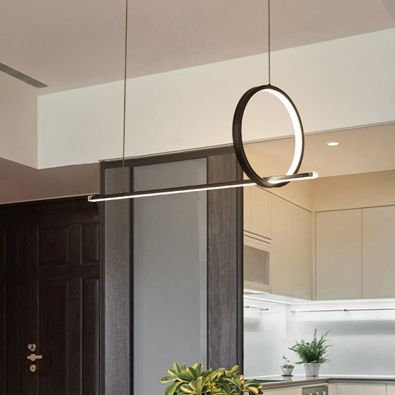 Black Metal Led Linear Pendant And Ring Island Light For Kitchen Ceiling