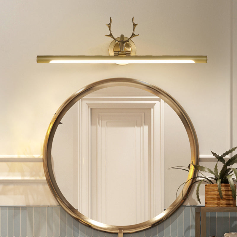 Minimalist Led Gold Bar Wall Vanity Sconce Light With Antler Arm - Metal Mounted Lamp