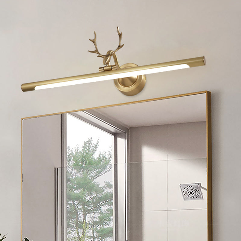 Minimalist Led Gold Bar Wall Vanity Sconce Light With Antler Arm - Metal Mounted Lamp