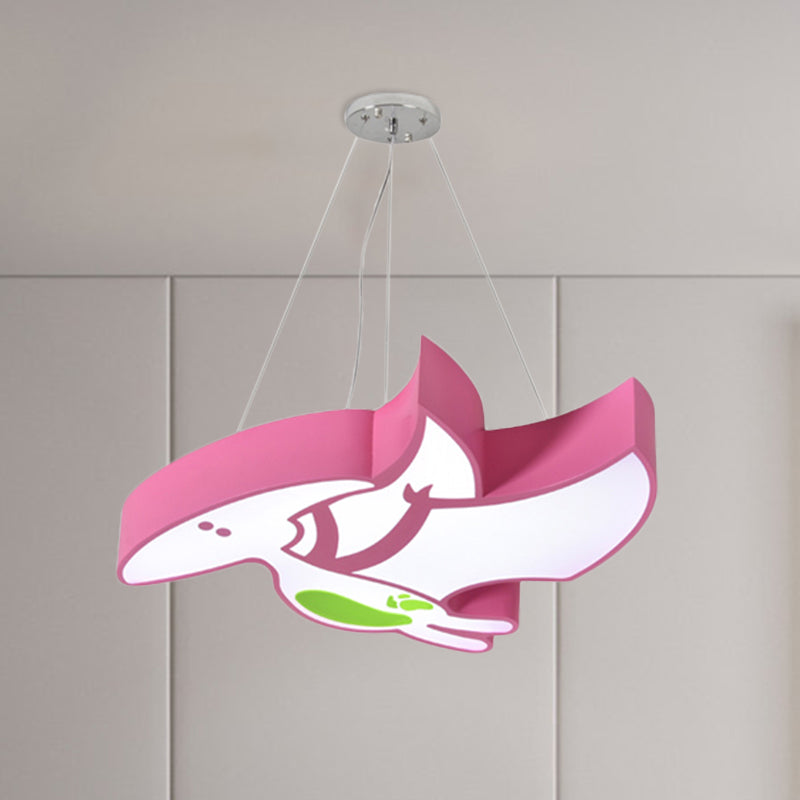Kids Cartoon Pterosaur/Tyrannosaurus Led Chandelier - Acrylic Pink/Blue Hanging Light Fixture Pink