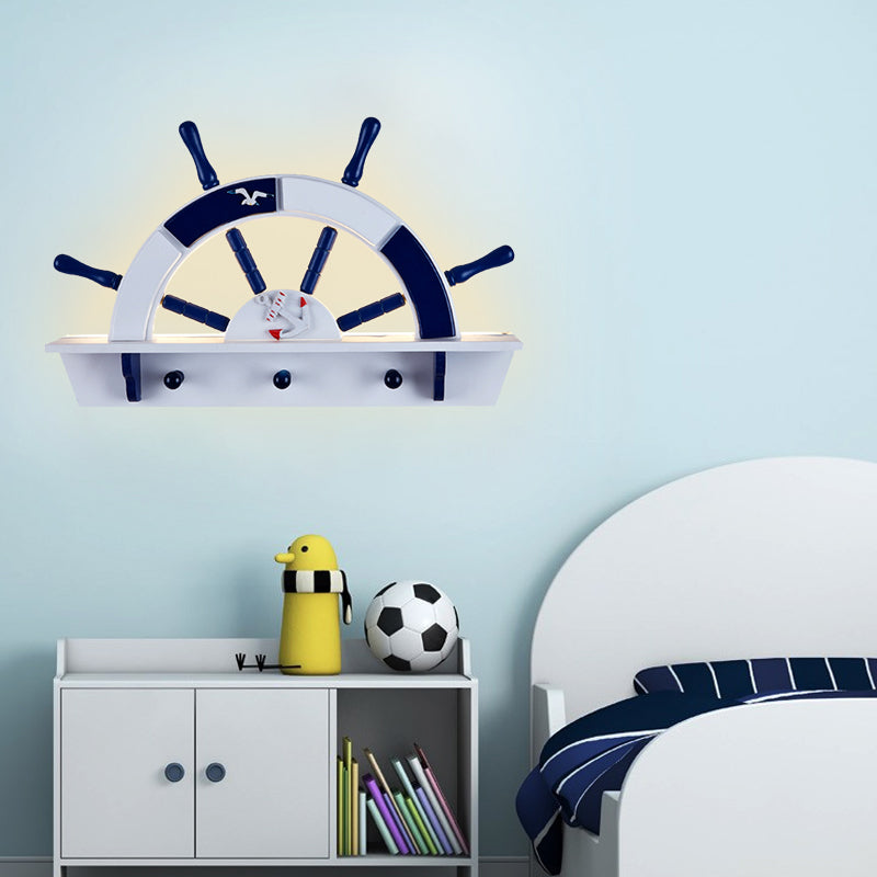 Blue And White Half-Rudder Led Wall Light For Kids Rooms - Metal Sconce