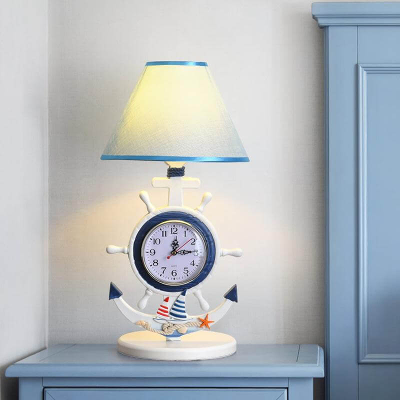 Kids Blue Desk Lamp With Clock Design - 1 Bulb Bedchamber Table Light

(Shorter Title While Still