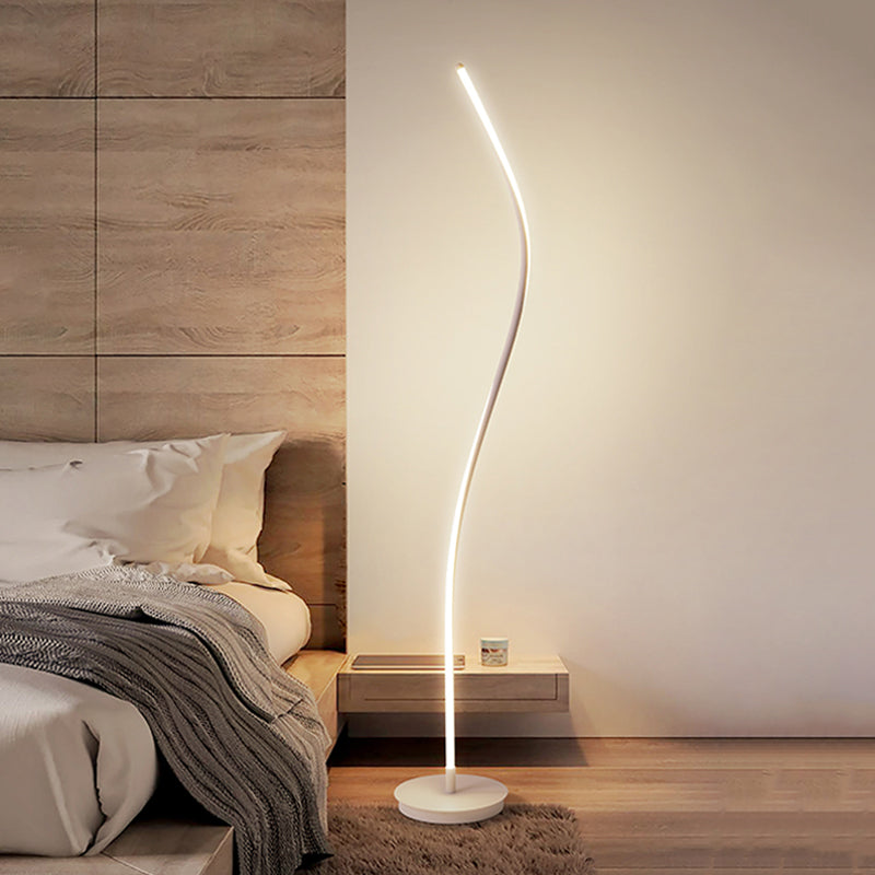 Modernist Led Spiral Floor Lamp For Drawing Room - Black/White Metallic Reading Light White