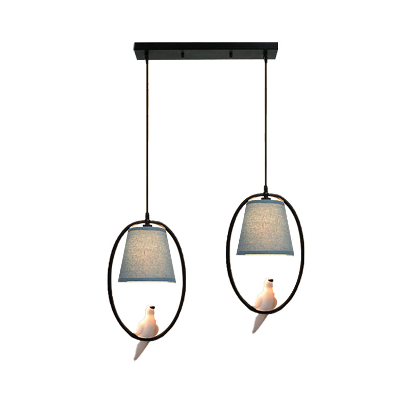 Blue Metal Oval Pendant Light With Pigeon Rustic Style - Ideal For Balcony