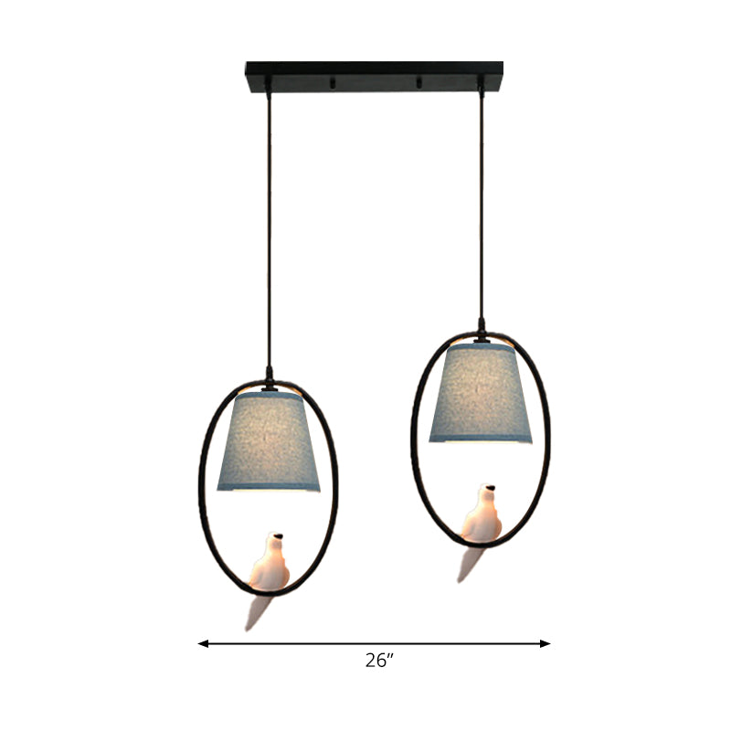 Blue Metal Oval Pendant Light With Pigeon Rustic Style - Ideal For Balcony