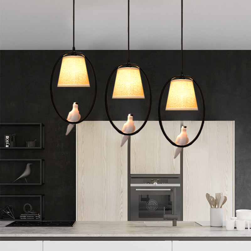 Rustic Pigeon Metal Pendant Light For Oval Dining Room - 3-Light Beige Hanging Fixture