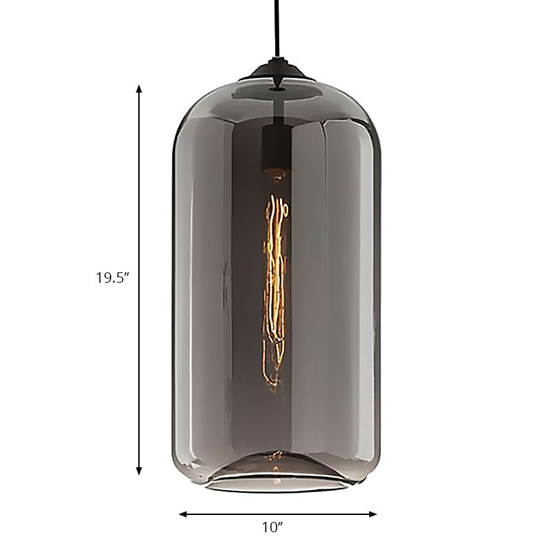 Contemporary Glass Cylinder Pendant Light - 1 Black Hanging Fixture With Clear Amber And Smoky