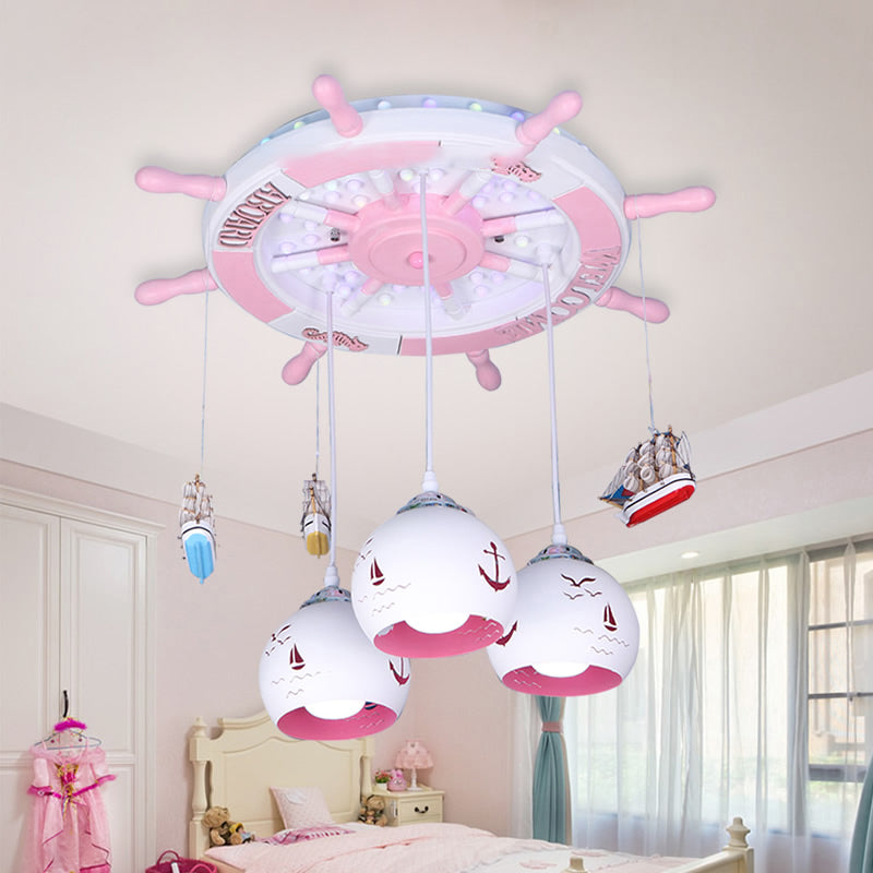 Rudder Canopy Nautical Ship Pendant Light - Pink Hanging Fixture For Girls Bedroom
