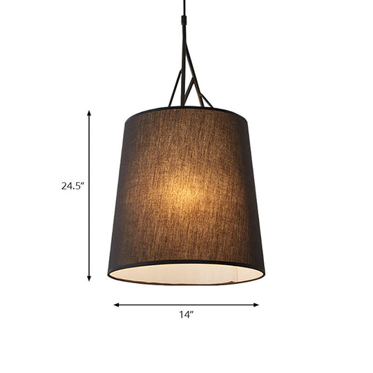 Modern LED Tapered Suspension Pendant - Black/White Fabric Hanging Lamp for Living Room