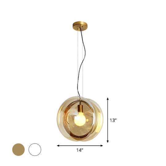Contemporary Glass Pendant Lamp With Brass Ring - Perfect For Restaurants 1 Head Sphere Light