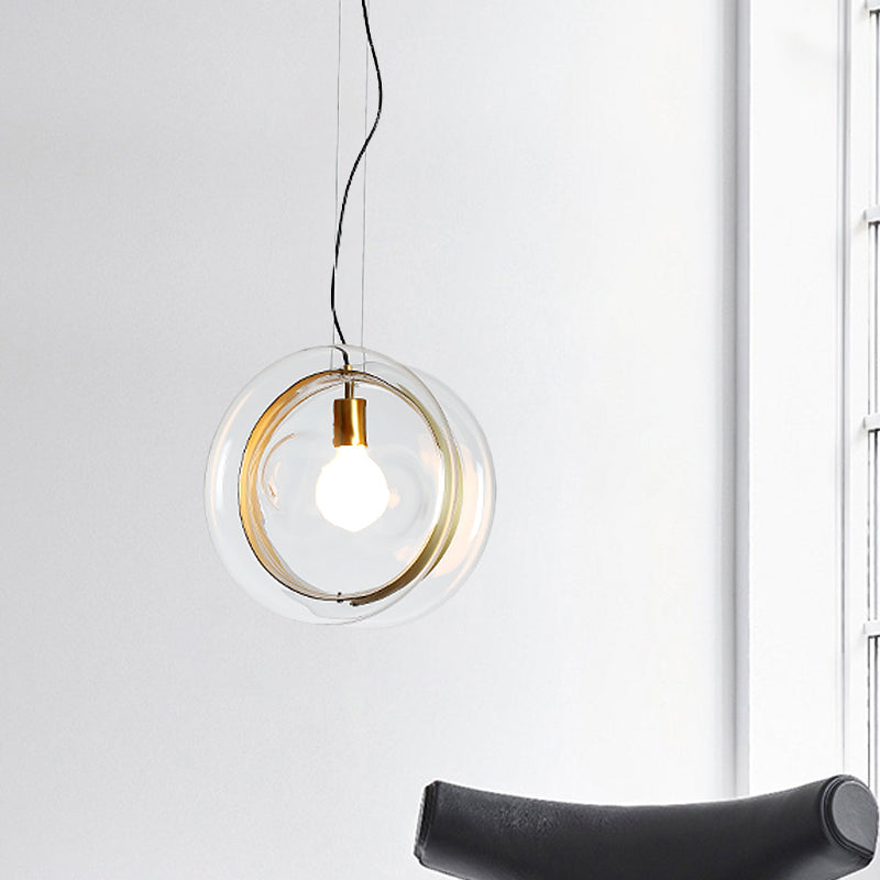 Contemporary Glass Pendant Light with Brass Ring - Perfect for Restaurants