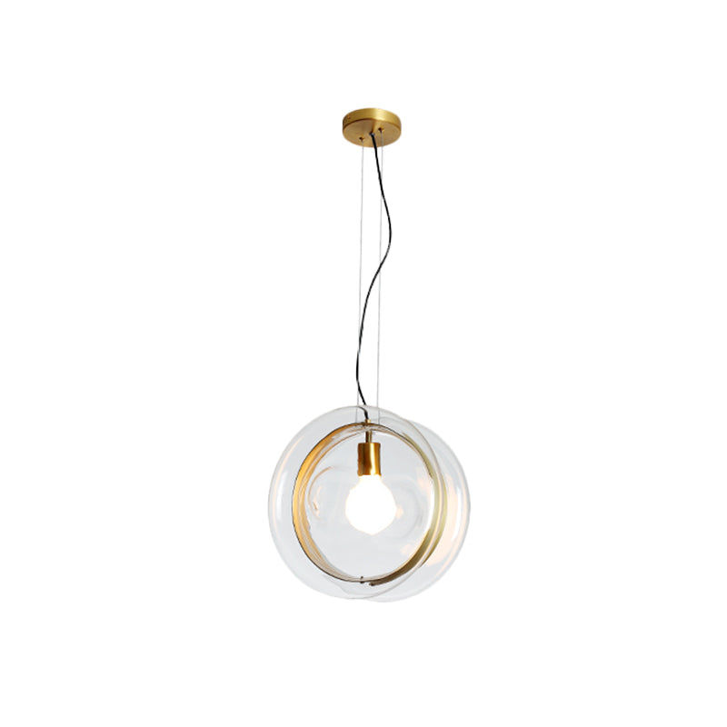 Contemporary Glass Pendant Lamp With Brass Ring - Perfect For Restaurants 1 Head Sphere Light