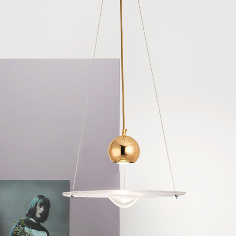 Modern Gold Pendant Lamp With Clear Glass Disc - Perfect For Cafe And Dining Room Lighting