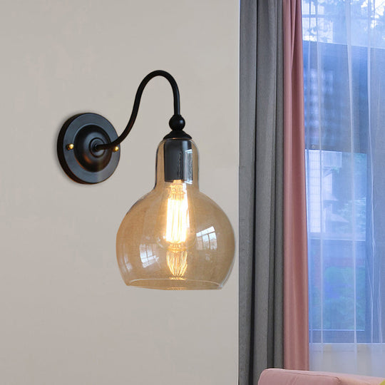 Clear Glass Wall Sconce With Industrial Black Bubble Shade - Living Room Lighting Fixture