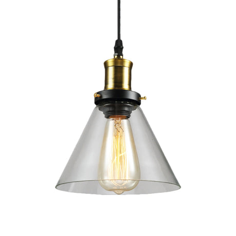 Vintage Brass Hanging Ceiling Light With Clear Glass Cone/Globe Pendant For Living Room