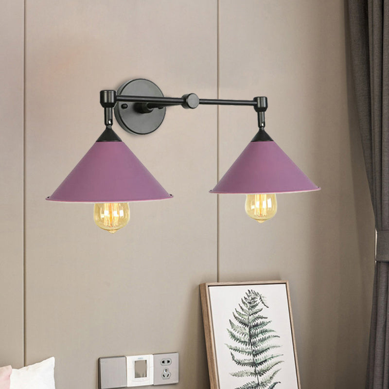 Cone-Shaped Antique Two-Light Metal Wall Sconce Lamp For Living And Dining Rooms Purple