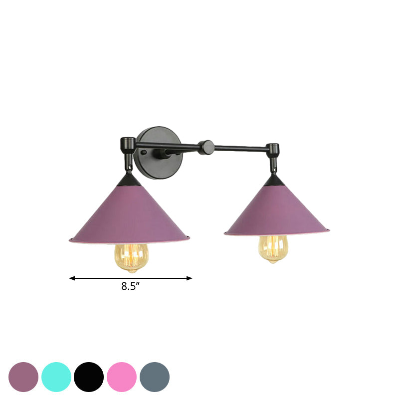 Cone-Shaped Antique Two-Light Metal Wall Sconce Lamp For Living And Dining Rooms
