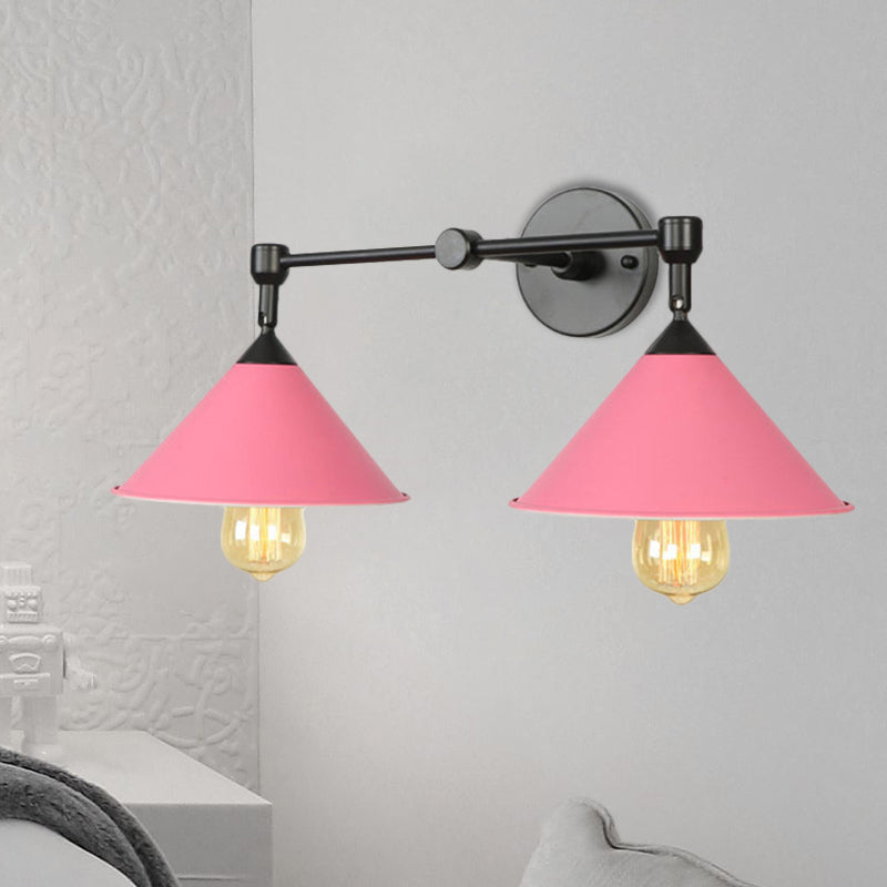 Cone-Shaped Antique Two-Light Metal Wall Sconce Lamp For Living And Dining Rooms Pink