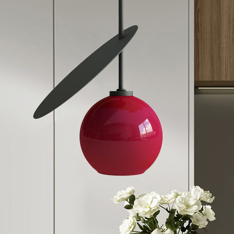 Contemporary Glass Globe Pendant Light With Metallic Circle - Ideal For Restaurants Red / 10