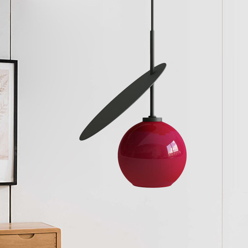 Contemporary Glass Globe Pendant Light With Metallic Circle - Ideal For Restaurants