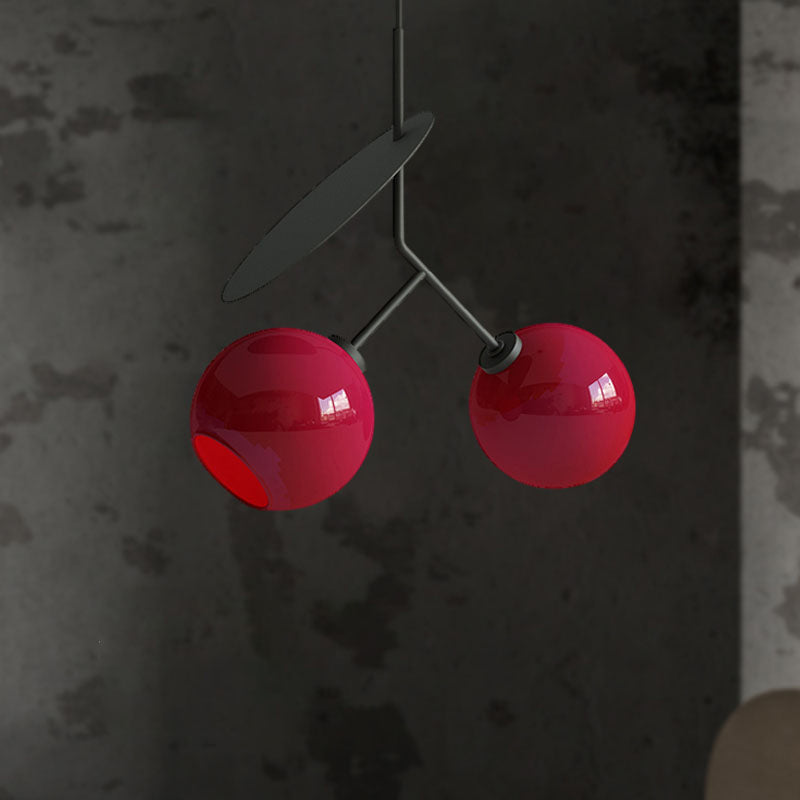 Contemporary Glass Globe Pendant Light With Metallic Circle - Ideal For Restaurants Red / 19.5