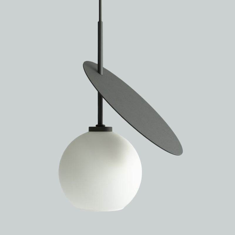 Contemporary Glass Globe Pendant Light With Metallic Circle - Ideal For Restaurants