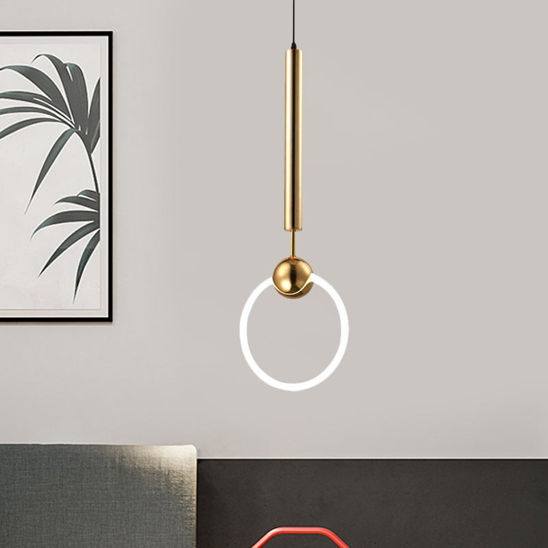 Modern Flute & Ring Pendant Light Macaron Style For Bedroom Metal Construction Single Head Hanging