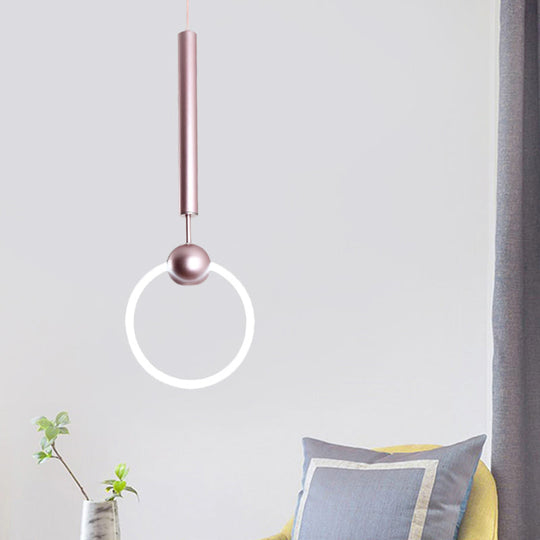 Modern Flute & Ring Pendant Light Macaron Style For Bedroom Metal Construction Single Head Hanging