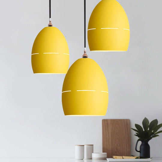 Metal Oval Suspension Light - Macaron Loft Hanging 1 For Dining Room Yellow