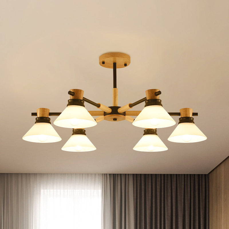 Modern Black/Gold Pendant Chandelier - Glass & Wood Hanging Light For Sitting Room 6 / Black