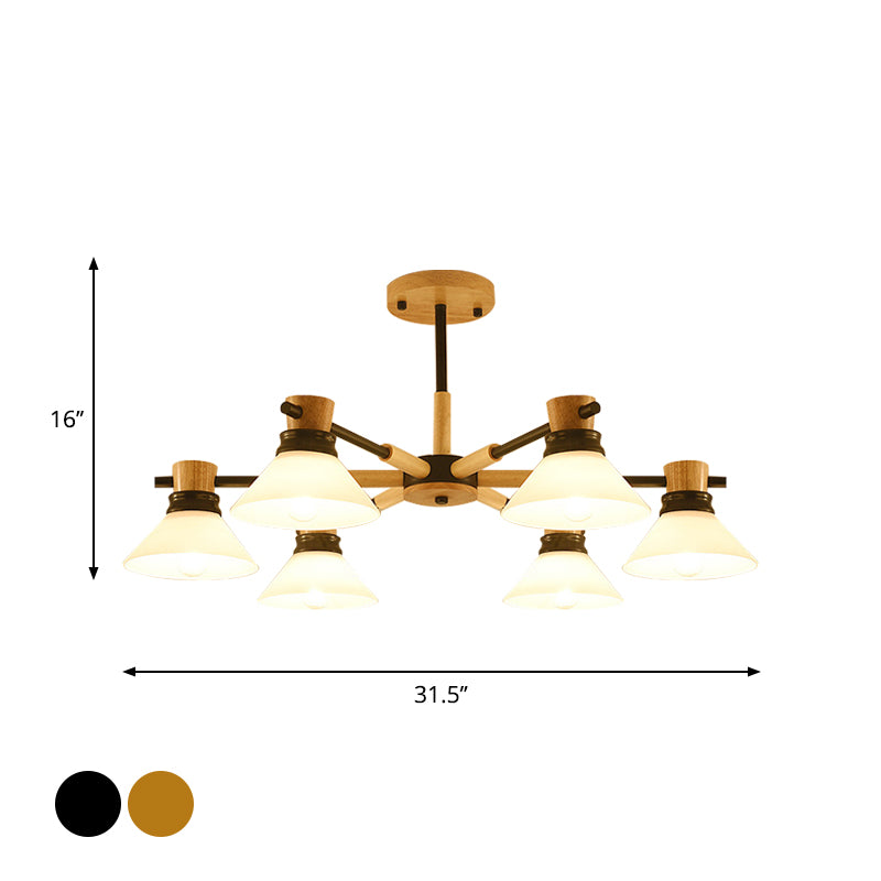 Modern Black/Gold Pendant Chandelier - Glass & Wood Hanging Light For Sitting Room