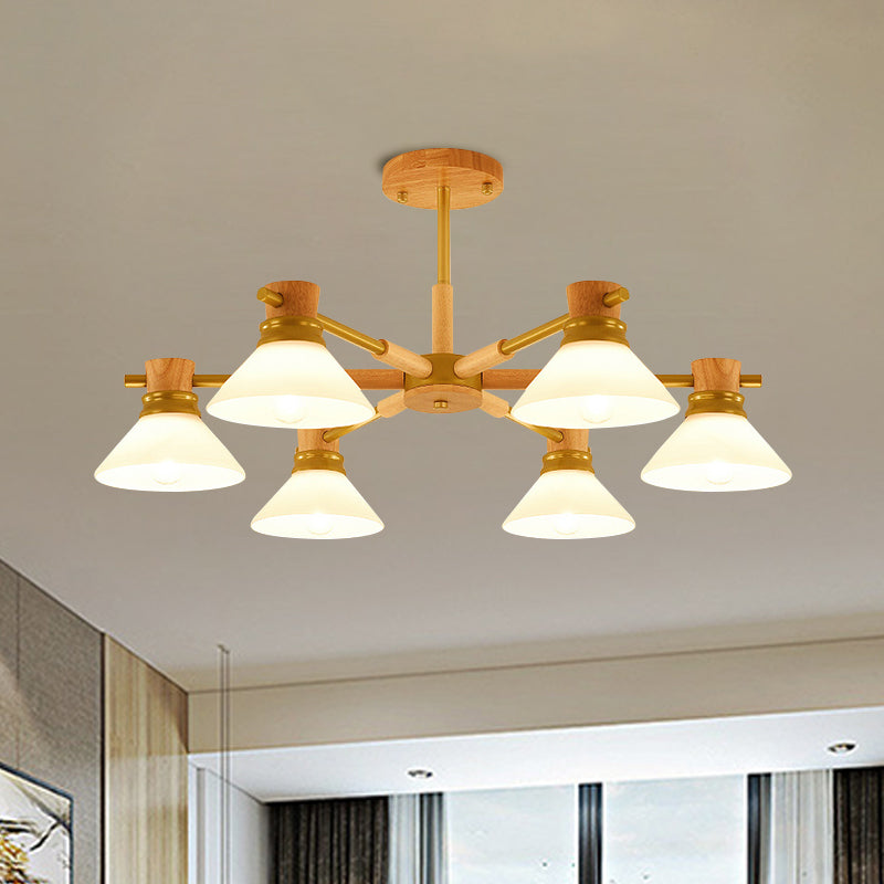 Modern Black/Gold Pendant Chandelier - Glass & Wood Hanging Light For Sitting Room 6 / Gold