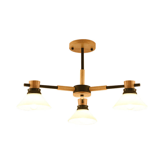 Modern Black/Gold Pendant Chandelier - Glass & Wood Hanging Light For Sitting Room