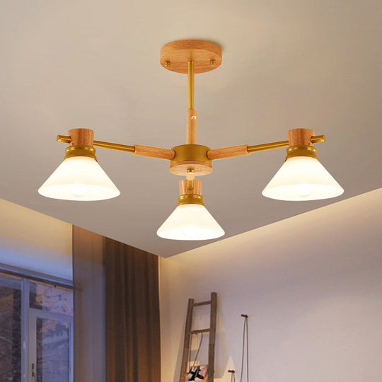 Modern Black/Gold Pendant Chandelier - Glass & Wood Hanging Light For Sitting Room 3 / Gold