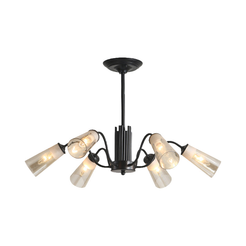 Modern Black Metal Branch Chandelier Light With Glass Tapered Shade - Perfect For Living Room
